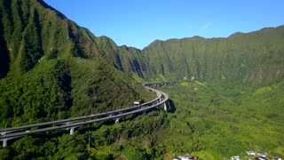 Gorgeous Aerial View Of The Oahu Green Mountains View By The Ho